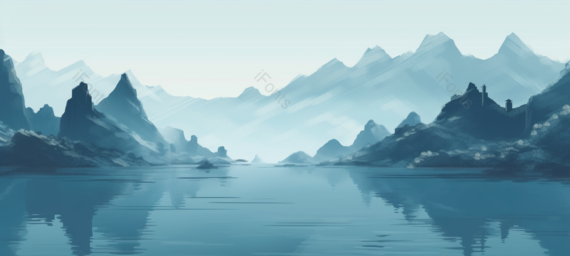 蓝色山水画,简约意境手绘山水,插画/手绘图,插画/手绘图库,插画/手绘图下载,插画/手绘